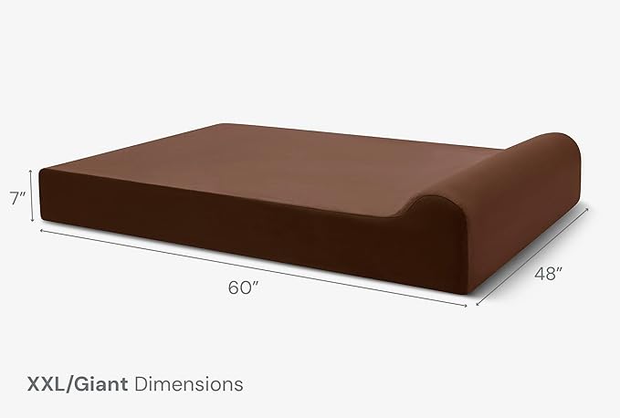Barker Beds Giant Orthopedic Dog Bed - 7" Pillow Top with Headrest - 100-300 lbs - Memory Foam for Joint Pain & Arthritis - Vet Recommended, Washable - Made in USA - 60"x48"x7" - Chocolate