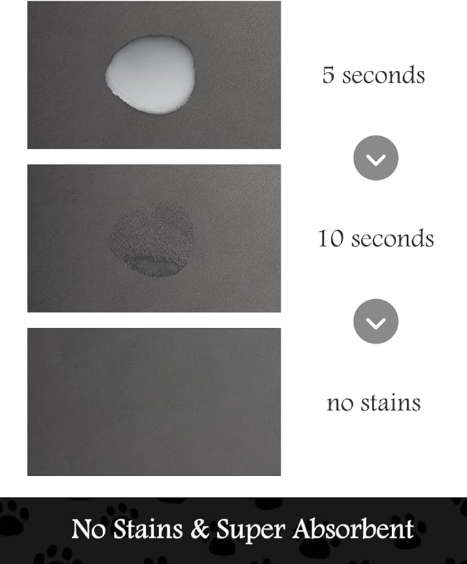 PADOOR Pet Feeding Mat-Absorbent Dog Mat for Food and Water Bowl-No Stains Quick Dry Water Dispenser Mat-Dog Accessories Pet Supplies-Bowl for Messy Drinkers（Darkgrey,17"x28"）