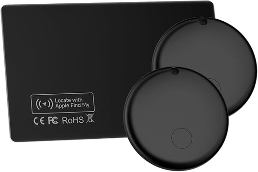 JTD Mini Trackers & Wallet Tracker Card, Find My Smart Wallet Card Rechargeable, IP68 Waterproof, Compatible with Apple (iOS Only), Luggage Label Item Locator (2tags1card)
