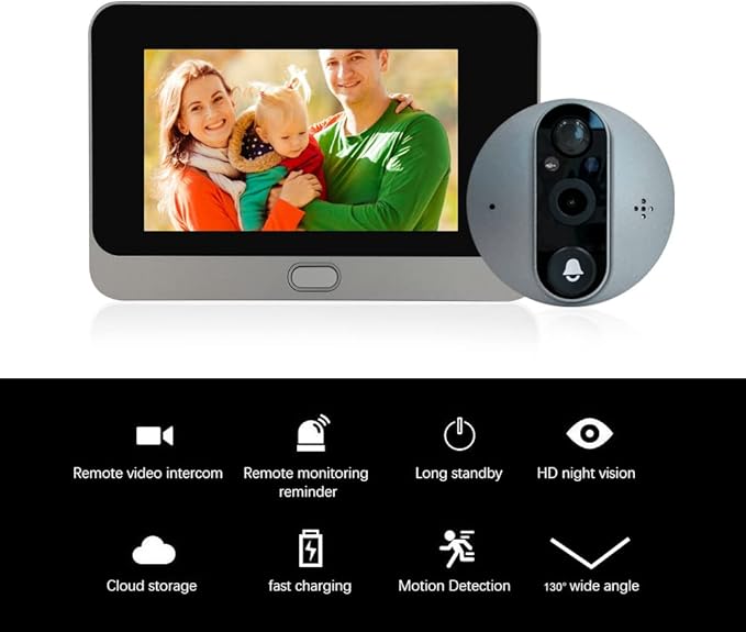 ANJIELO SMART Peephole Camera, WiFi Video Doorbell Camera with Chime, Motion Detection, Night Vision, 2-Way Audio, Cloud Storage, 4.3 Inch LCD Screen Monitor, No TF Card Included