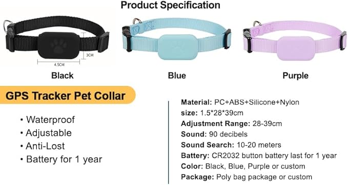 PawsPath Pet GPS Tracker Collar, Unlimited Range Waterproof Cat Dog Anti-Lost Device Smart Locator Tracking GPS Tracker Collar for Apple iOS FindMy (Black, Small)