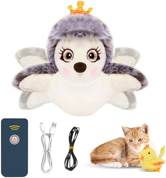 Interactive Chirping Bird Cat Toy,2025 New Flying Bird Cat Toy Flapping Bird Toy,Simulation Chirping Bird Toys Interactive Cat Toys for Bored Indoor Adult Cats (A-Grey White)