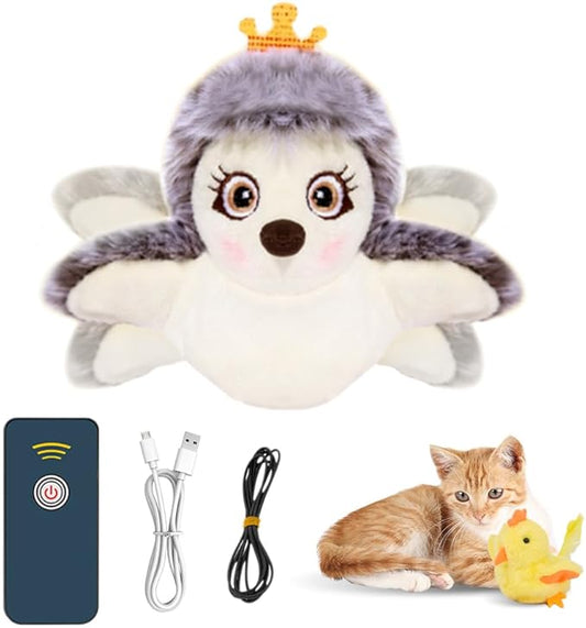 Interactive Chirping Bird Cat Toy,2025 New Flying Bird Cat Toy Flapping Bird Toy,Simulation Chirping Bird Toys Interactive Cat Toys for Bored Indoor Adult Cats (A-Grey White)