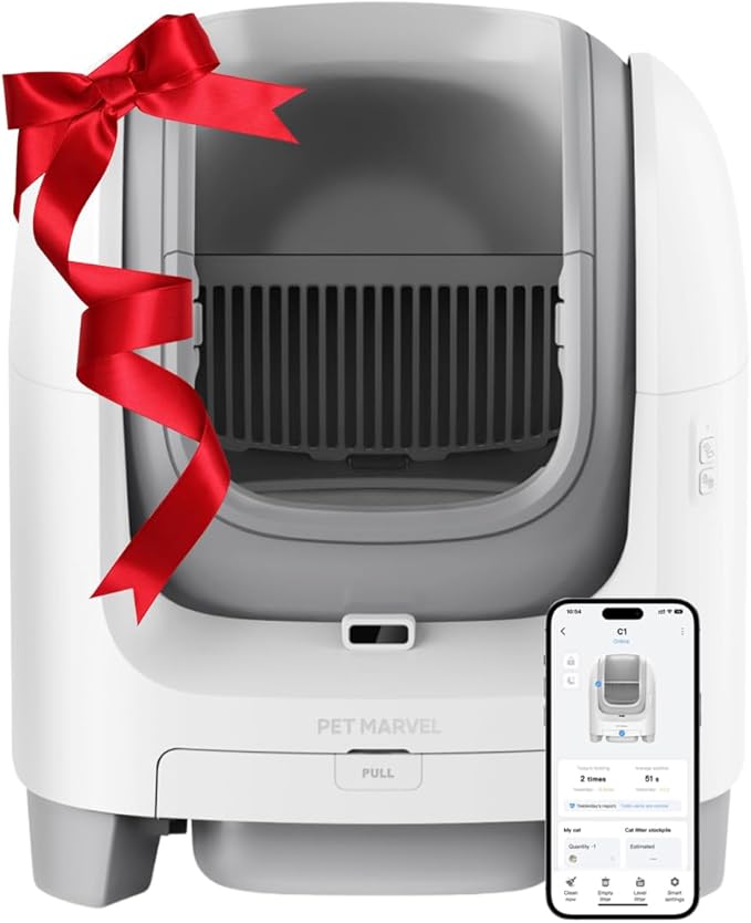 PET MARVEL C1 Self-Cleaning Cat Litter Box, Large 70L Automatic Litter Box for Multiple Cats up to 22 lbs, Smart App Control with Health Monitoring, 4-Layer Safety System, Open-Top Design