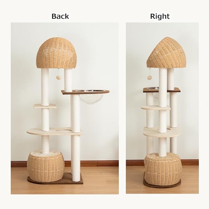 Wood Cat Tree for Large Cats, Modern Indoor Cat Tower with Basket Beds, Cat Condo & Clear Hammock, Multi-Level Wooden Cat Furniture for Home Living Room Decor (Particle Wood)