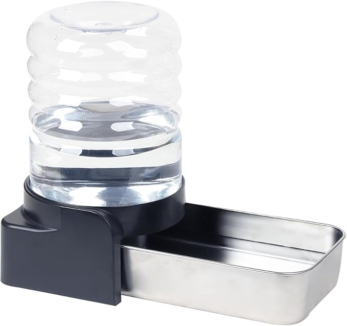 PAKEWAY Automatic Gravity Dog Water Bowl Dispenser - 1 Gal/3.8L Stainless Steel Large Capacity Waterer, for Cats & Small to Medium Dogs (3 Filters)