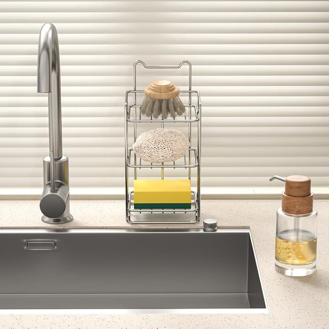 3 Tier Soap Bar Holder, 304 Stainless Steel Soap Dish for Bathroom, Removable Sponge Rack for Kitchen Sink (Silver)