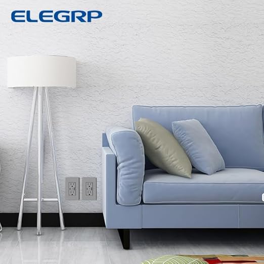 ELEGRP Charger Wall Outlet With USB A & C Ports, 15 Amp Duplex Tamper Resistant Receptacle Plug NEMA 5-15R, Wall Plate Included, UL Listed, 1 Pack, Matte Grey