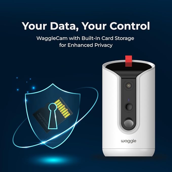 WaggleCam 2K Pet Camera and Treat Dispenser with 360° AI Tracking, 2-Way Audio, Motion Alerts, Night Vision, Dual-Band WiFi (2.4 GHz or 5 GHz) – Indoor Use