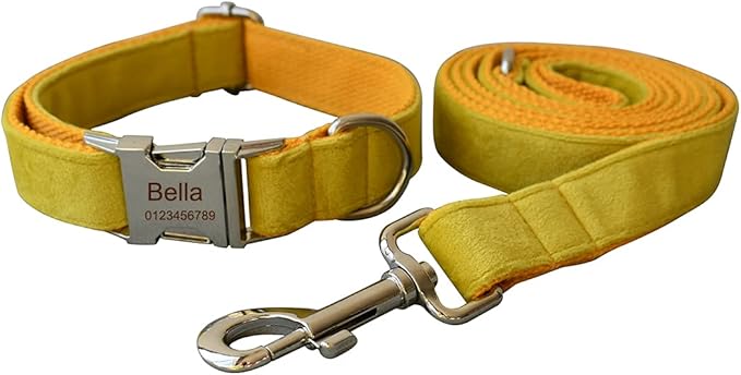 Dog Collar Custom Personalized Engraved Name and Phone Number for Puppy Small Medium Large Pets (M, Yellow)