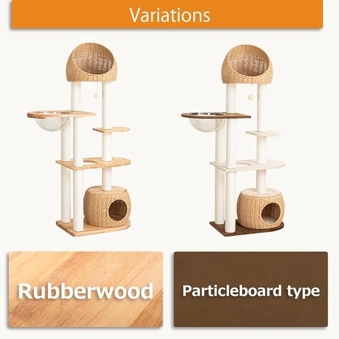 Wood Cat Tree for Large Cats, Modern Indoor Cat Tower with Basket Beds, Cat Condo & Clear Hammock, Multi-Level Wooden Cat Furniture for Home Living Room Decor (Particle Wood)