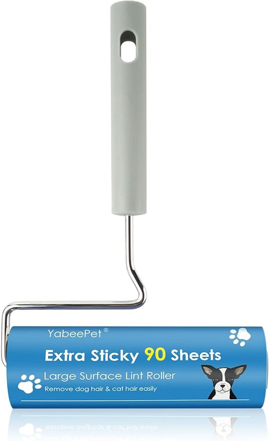 Extra Sticky Large Surface Lint Roller, 6.3'' Giant Lint Roller for Pet Hair, Lint Remover Roller for Cat Hair, Clothes, Furniture (1 Handle + 90 Sheets)