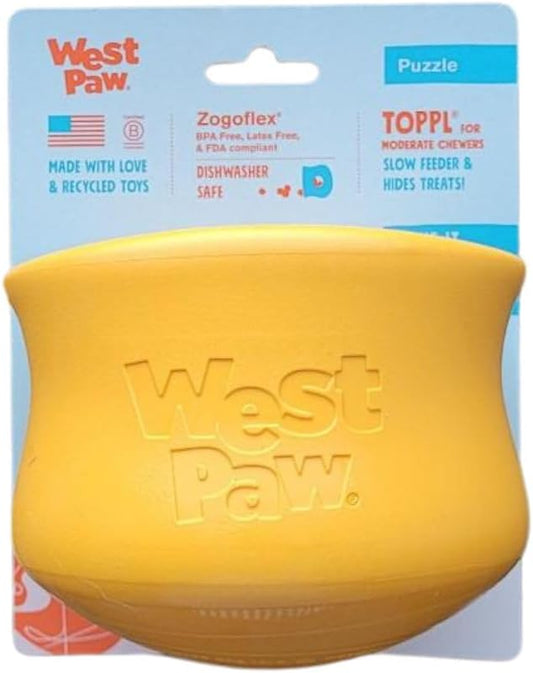 WEST PAW Toppl Durable Dog Treat Puzzle Toy for Large Dogs- Engaging Interactive Chew Toy for Mental Stimulation, Slow Feeding- One and Quarter Cup Capacity - Sunflower Yellow, XL
