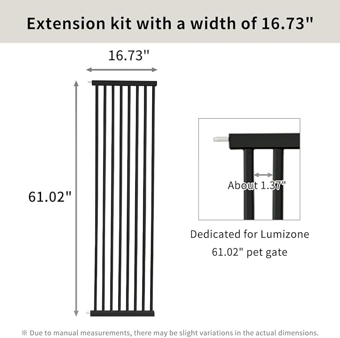 Lumizone Extra Tall Cat Gate Extension Kit 61.02" High Pressure Mounted 2025 New 16.73" Extra Wide 1.37" Gap No Drilling Tall Pet Gate for Dogs (Black, 61.02" H x 16.73" W, Extension)