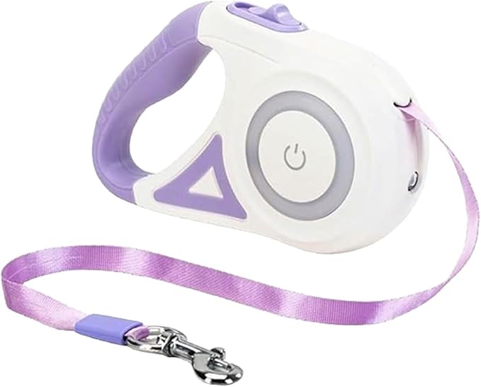 Best Dog Supplies Luminous Retractable Dog Leash with Front Safety Led Light - 360°Tangle-Free Training Leash for Ultimum Freedom with Anti Slip Handle Dogs & Cats - Purple 5M/16ft