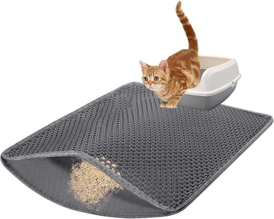 23.6” x15.7” Cat Litter Mat, Litter Trapping mat, cat mat for Litter Box, cat Litter mat Small, Honeycomb Double Layer Design, Waterproof & Urine Proof, Scatter Control, Non-Slip, Grey, 1 Pack