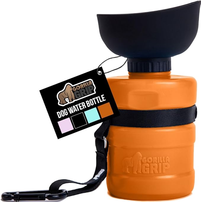 GORILLA GRIP Dog Water Bottle, Portable Water Bowl Dispenser for Dogs, 12 oz Leak Proof Pet Travel Squeeze Bottles, Food Grade Silicone, To Go Puppy Essentials, Hiking Camping Trip Accessories, Orange