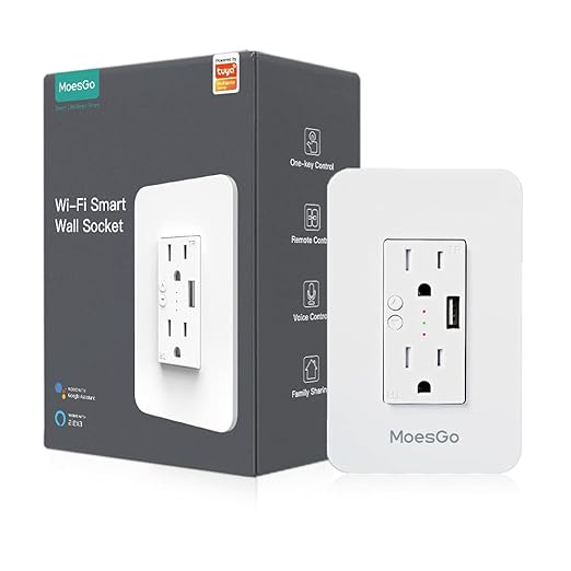 MoesGo Smart Power Wall Outlet with USB, WiFi Socket with 2 Plug outlets 15 Amp Divided Control, Smart Life/Tuya APP Remote Controller, ETL Certified, Work with Alexa and Google Home, No Hub Required
