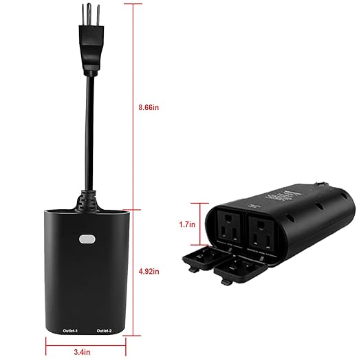 Eva Logjk Outdoor Smart Plug, 2.4G WiFi IP65 Waterproof Weather Resistant Plug-in with Alexa & Google Home, 2 Independent Outlets