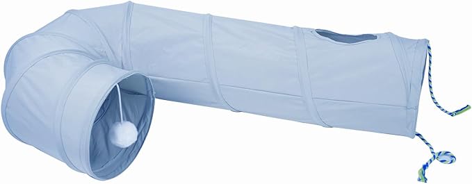Cat Tunnel, 2-Way Collapsible Cat Tube with Interactive Peek-A-Boo Hole, Toy Ball, and Rope – Ideal for Indoor Cats, Kittens, and Rabbits (Blue)