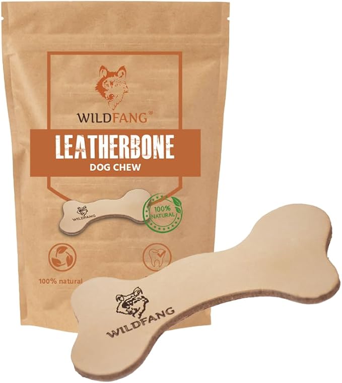 Wildfang® Leather Dog Toy, Medium - Leather Bone for Teething Dog, Dental Toys for Puppies, Training for Chewing Muscles, Puppy Chew Bones for Light or Medium Chewers (for Dogs 22-33 lbs), Pack of 1