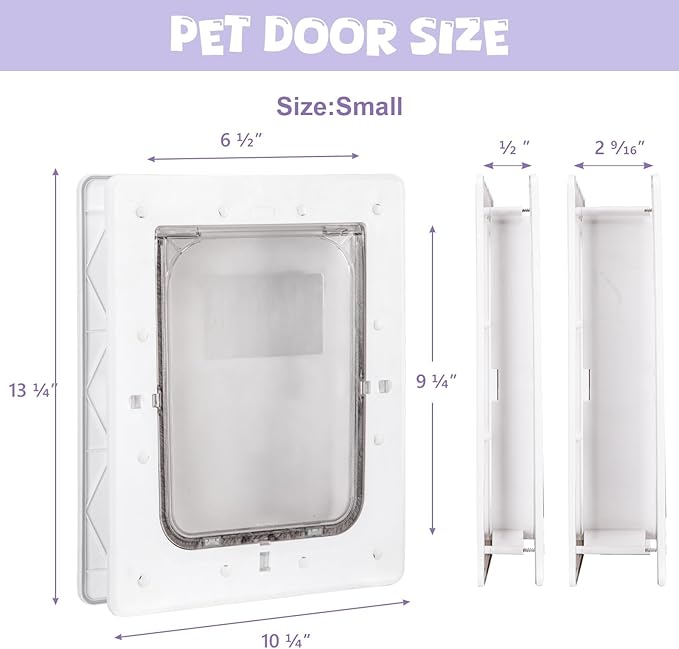 Weatherproof Plastic Dog Door with Secure Locking Panel, Durable White Pet Door 6.5"x9.25" for Large Dogs & Pets, Easy Install for Interior & Exterior Doors, Walls, Screens