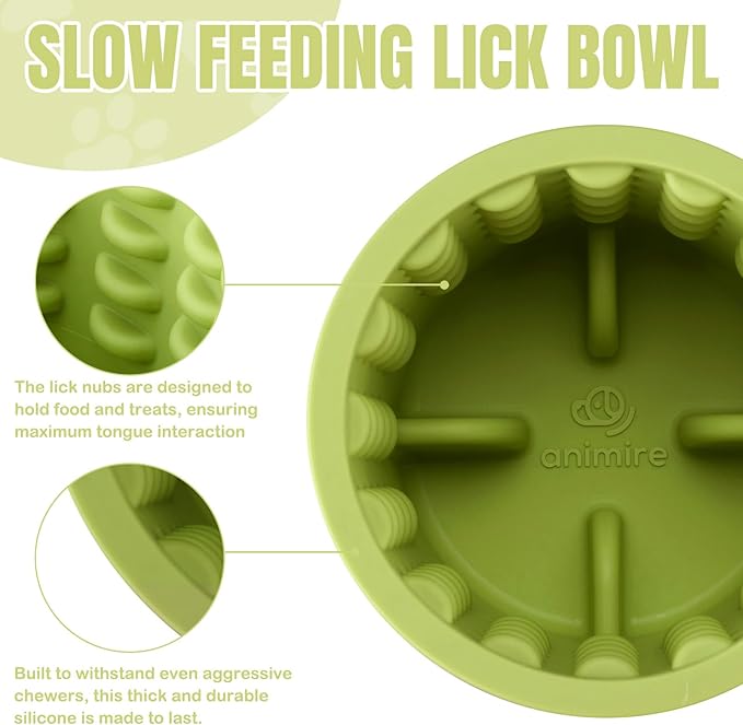 Dog Lick Bowl, Anxiety Relief Dog Licking Mat Freezer Treat Dispenser, Non-Slip Anti-Choking Silicone Slow Feeder Lick Bowl for Small Medium & Large Breed Dogs, BPA Free(Green,S)