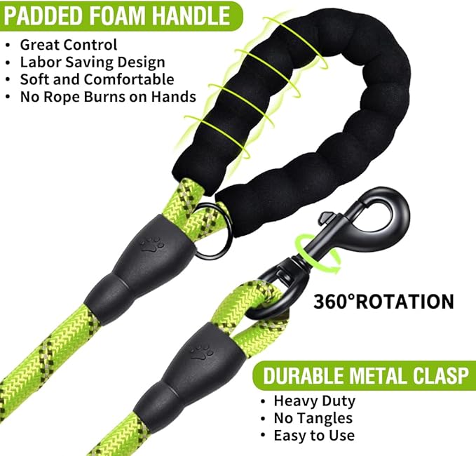 COOYOO Dog Leash 5/6 FT with Comfortable Padded Handle and Highly Reflective Threads for Small Medium and Large Dogs