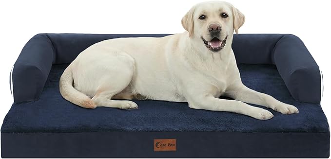 Orthopedic Dog Beds for Extra Large Dogs, Waterproof Egg Crate Foam XL Dog Bed with Sides 45x35Inch, Big Dogs Couch Beds with Removable Washable Cover and Nonskid Bottom, Navy Blue