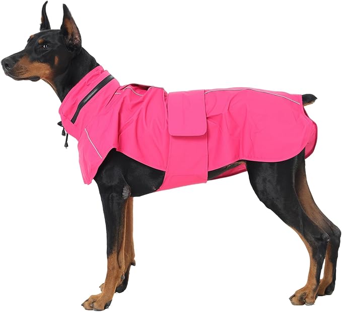 Dog Raincoat for Extra Large Dogs with Hood, Waterproof Dog Rain Jacket with Leash Hole, Reflect Strips, Ideal for Rain, Snow, Windy Weather & Outdoor Walks, Camping, Hiking - Pink XXXXL