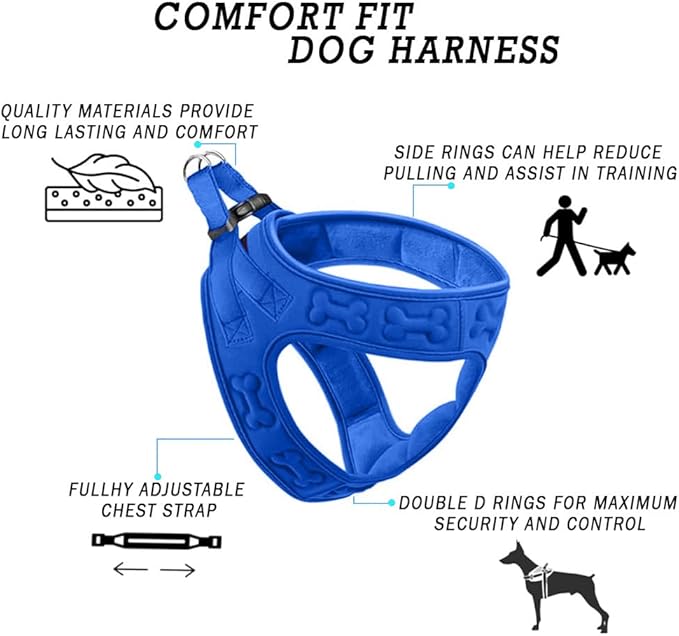 Comfort Fit Dog Harness Small Medium Sized Dogs No Pull Step in Dog Harness with Adjustable Buckles Soft Padded Easy Control Vest Harness Training Walking Running Extra Comfort Inside Velvet Plush