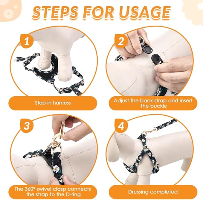 Lukovee No Pull Puppy Harness and Leash Set - Soft Lightweight Escape Proof Puppy Vest Harness, Breathable Adjustable Pet Harness with Dog Leash for Small Dogs (Black, XS)