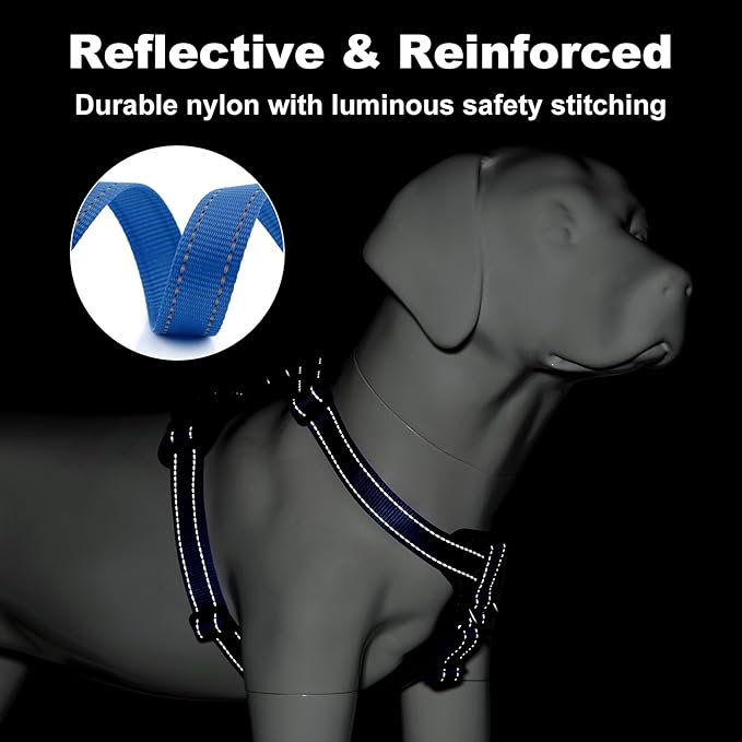 Plutus Pet Adjustable No Pull Dog Harness with Leather Accents, Heavy Duty Reflective Nylon Vest for Training, Hiking, Easy Walk Harness for Small, Medium, Large Dogs (Royal Blue, S)