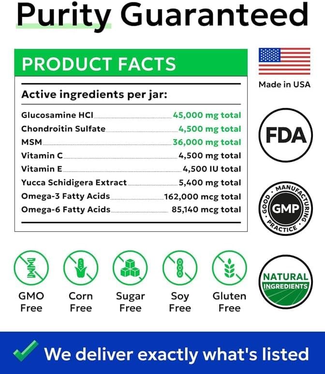 BARK&SPARK Glucosamine Chondroitin Dog Hip & Joint Supplement - Joint Pain Relief - Hip & Joint Chews - Joint Support Large Small Breed - Senior Doggie Vitamin Pill Joint Health (180 Treats - Bacon)