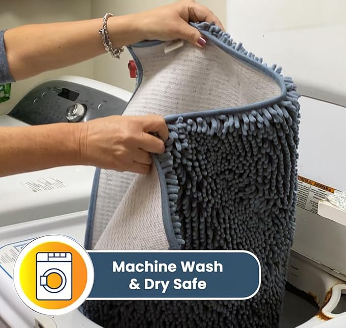 Muddy Mat® AS-SEEN-ON-TV Highly Absorbent Microfiber Door Mat and Pet Rug, Non Slip Thick Washable Area and Bath Mat Soft Chenille for Kitchen Bathroom Bedroom Indoor and Outdoor - Baby Blue 18"X28"