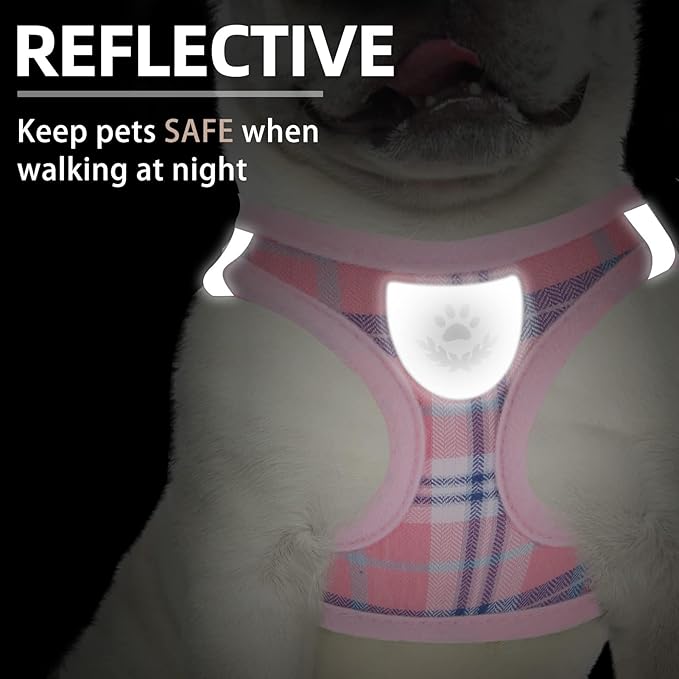 PUPTECK Adjustable Dog Harness Collar and Leash Set Step in No Pull Pet Harness for Small Medium Dogs Puppy and Cats Outdoor Walking Running, Soft Mesh Padded Reflective Vest Harnesses, Pink L