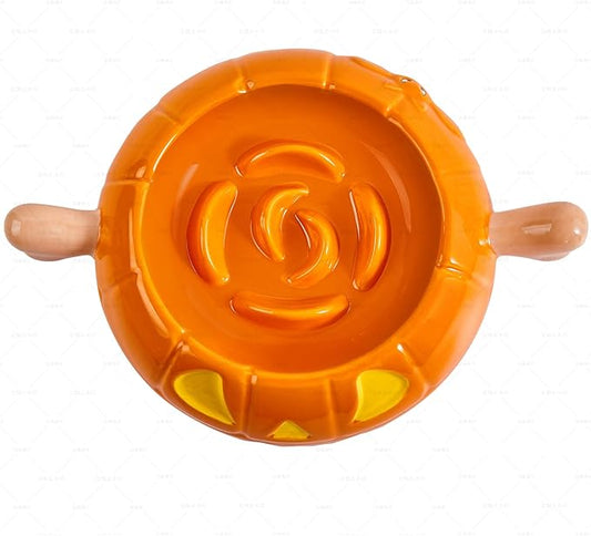 Dog Bowls Slow Feeder Ceramic, Pumpkin-Shaped & The Bone Handle Design,1.5 Cups Small Medium Breed, Slow Feeder for Fast Eater, Dog Dishes to Slow Down Eating, Orange