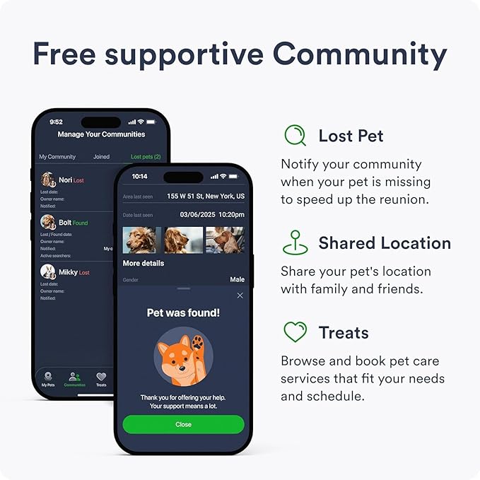 GPS Pet Tracker for Dogs - Dog Tracker Fits on Your Pets Collar, Waterproof, Smart App Controllable Geofencing and Pet Location History (Dog - 4 Months Included)