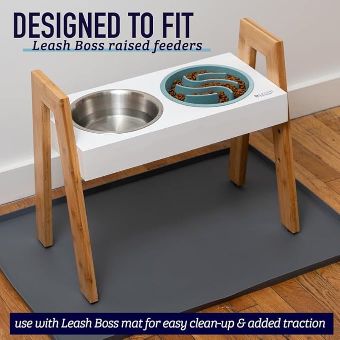Leash Boss Slow Feeder Dog Bowls - 4 Cup, Puzzle Dog Food Bowl with Feeder Holes, Fits into Elevated Pet Feeders, Slow Eating for Large, Medium & Small Sized Breeds, Gray