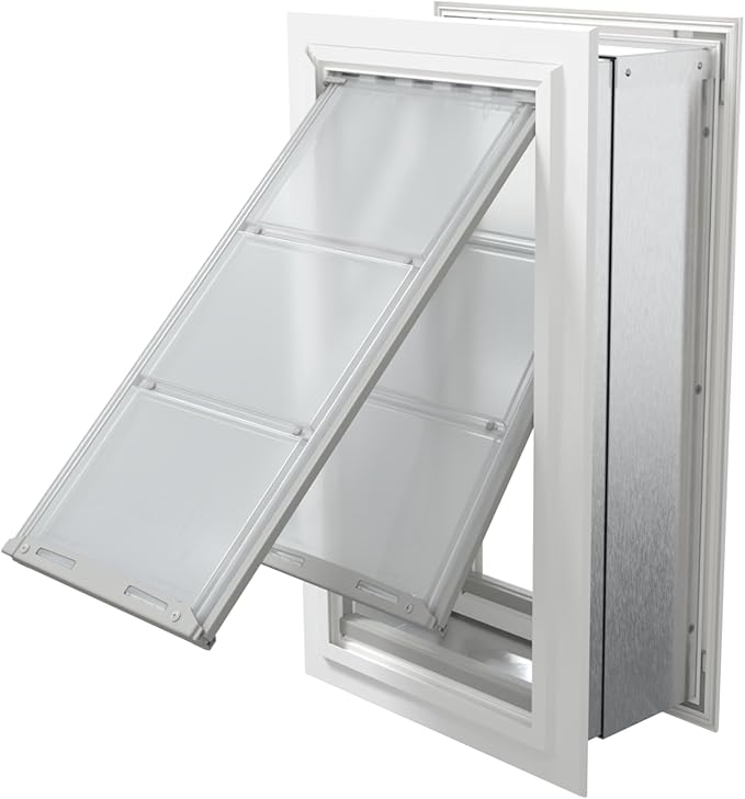 Endura Flap Giant Dog Door for Walls | Designed for Extra-Large & Tall Dogs | Energy Efficient Wall Mount Pet Door | Durable & Pet Safe | White, Double Flap Wall Mount