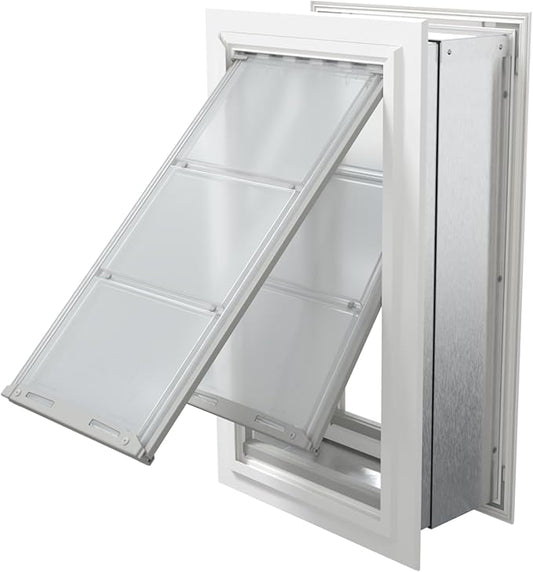 Endura Flap Double Flap Pet Door for Thick Walls | Deep Wall Design up to 13" Thick | Insulating Dual-Layer Flap & Durable Aluminum Frame | Includes Locking Cover | White, Large, Double Flap