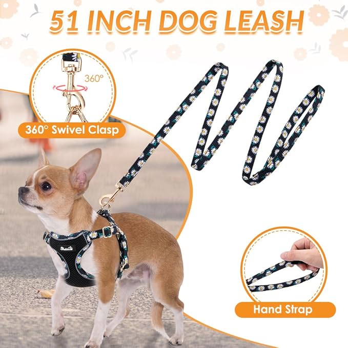 Lukovee No Pull Puppy Harness and Leash Set - Soft Lightweight Escape Proof Puppy Vest Harness, Breathable Adjustable Pet Harness with Dog Leash for Small Dogs (Black, S)