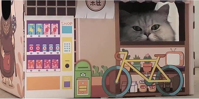 Corrugated Cardboard Cat House with Scratching Pad for Training Toy Cats, Brown