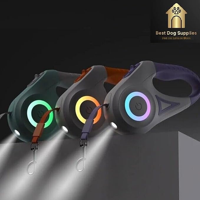 Best Dog Supplies Luminous Retractable Dog Leash with Front Safety Led Light - 360°Tangle-Free Training Leash for Ultimum Freedom with Anti Slip Handle Dogs & Cats - Purple 5M/16ft