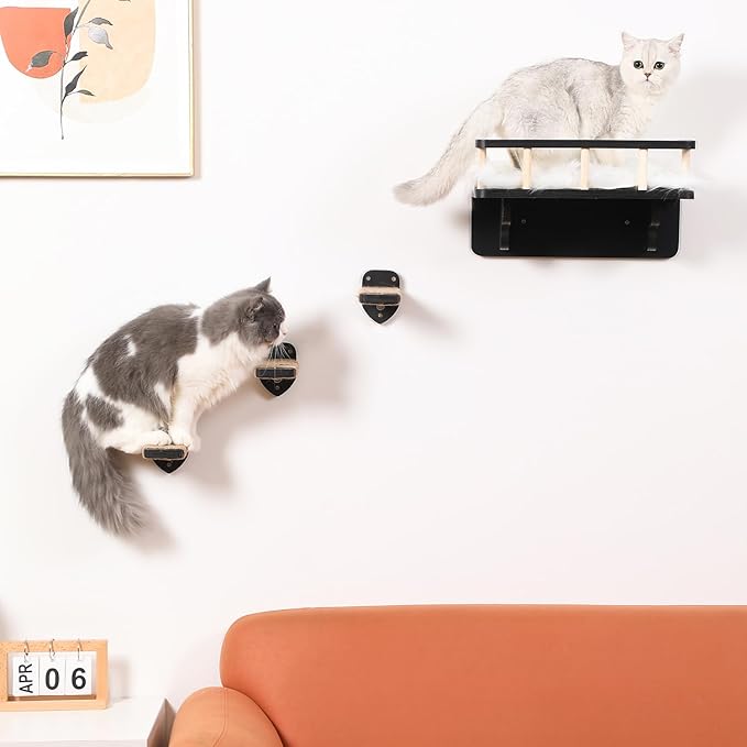 Cat Wall Shelf with 3 Cat Wall Steps,Cat Wall Shelves with Plush Coverd,Cat Climbing Shelf for Indoor Cat,Cat Wall Furniture Cat Shelf for Wall (Black)