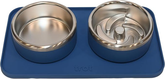Trot Pets Premium Dog Bowls | Stainless Steel Bowl Set for Small, Medium, or Large Dogs | Non-Slip Food and & Water Slow Feeder | Durable, BPA-Free, Anti-Skid, Dishwasher Safe (Cobalt, Medium)