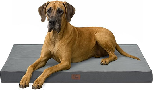Outdoor Extra Large Dog Bed, Jumbo Waterproof Dog Bed for Large Dogs, Orthopedic Egg Crate Foam Pet Mat with Removable Oxford Cooling Cover, Grey