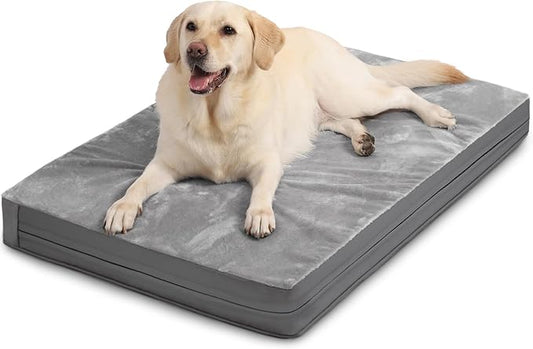 Waterproof XXL Dog Beds Large Sized Dog, Outdoor Washable Crate Pad 48 inch, Jumbo XXLarge Orthopedic Foam Pet Bed with Removable Cover Reversible, Durable Anti-Slip Kennel Pad, 47"x29", Gray