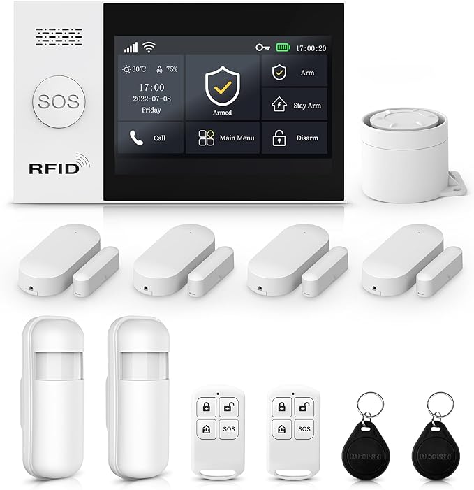 LWOHSI Alarm Systems with 4.3" Large Fulltouch Screen,4G SMS/Tuya APP Alert,Wireless Home Security Alarm Kits,Door Alarm Sensors,120db Siren,Remote,Work with Alexa and Google for Villa,Apartment