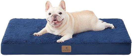 Bedfolks Orthopedic Dog Bed for Large Dogs - Egg Foam Dog Crate Bed with Removable Waterproof Cover, Pet Bed Mat Suitable for Dogs and Pets Up to 50 lbs (35 x 22 x 3 inches, Navy)